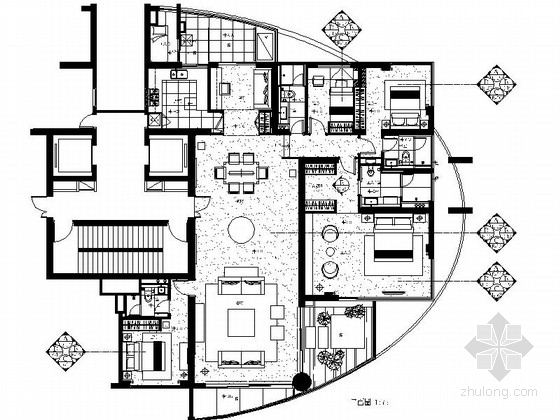 现代简约室内家具CAD资料下载-[四川]现代简约不规则户型3居室室内设计全套CAD施工图