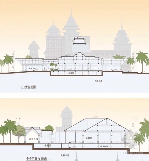[云南]度假酒店规划及单体设计方案文本-酒店剖面图
