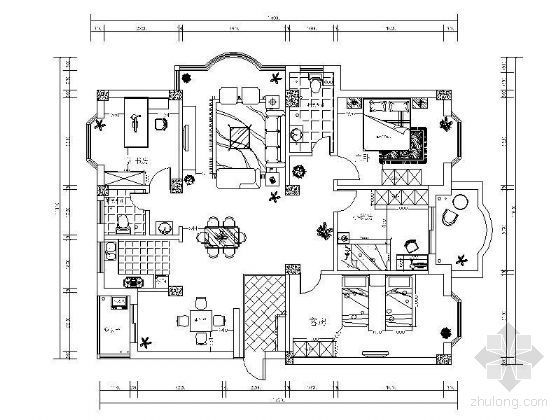 家居展厅平面布置图资料下载-[学生作业]四室两厅平面布置图