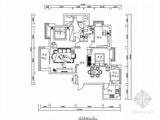 四房两厅室内设计资料下载-某简约三室两厅室内设计装修图