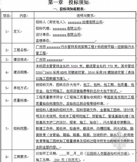 雨污水管网招标文件资料下载-广州市某污水管网工程招标文件（2009-05）