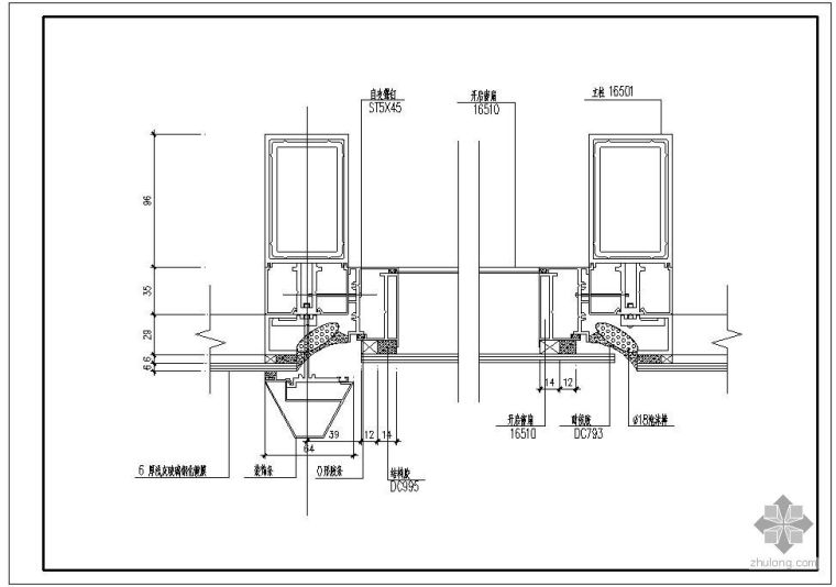 铝材型材cad资料下载-某玻璃幕墙及铝合金型材节点构造详图（四）