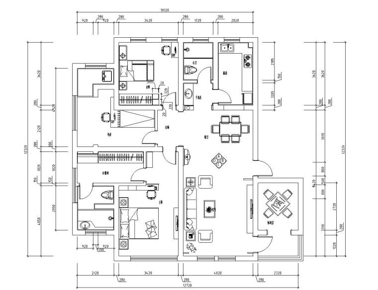 卧室装修图欧式资料下载-云水山居室内施工图设计(欧式风格)