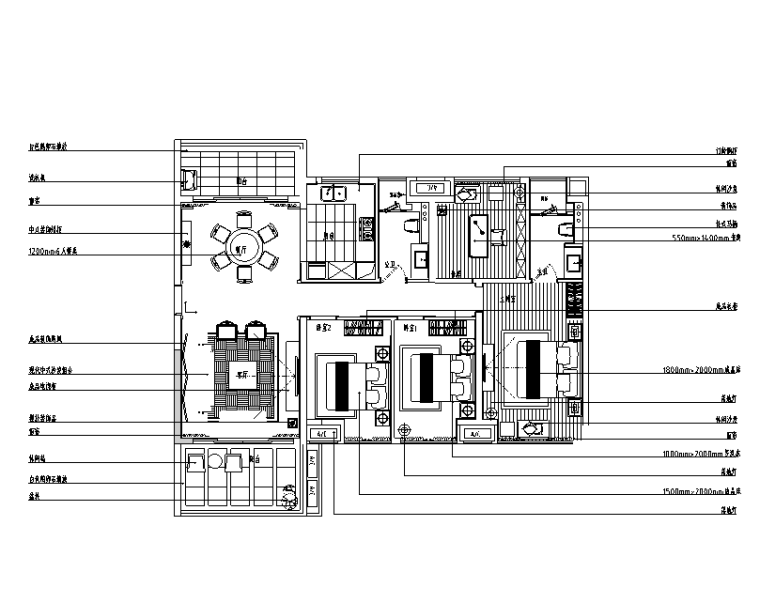 中式风建筑资料下载-[广东]城市广场中式风样板房设计施工图（附效果图）