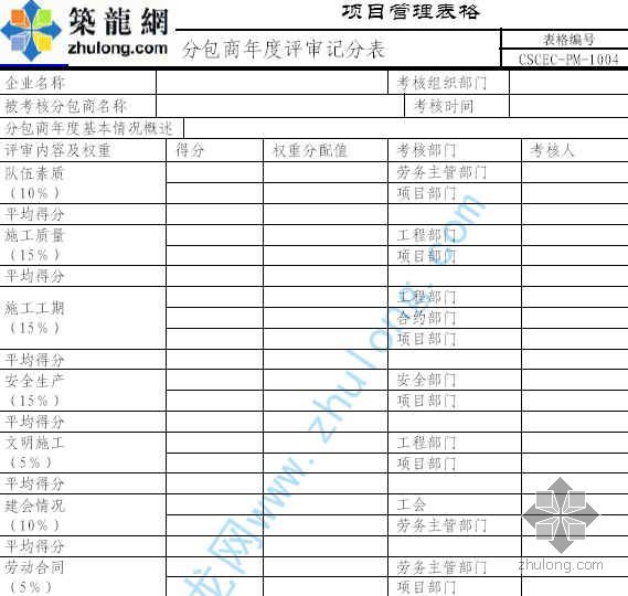 分包商资料下载-分包商年度评审记分表