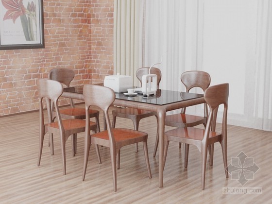 中式餐桌椅su模型资料下载-新中式木餐桌椅