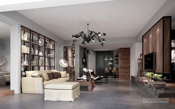 [江苏]现代时尚住宅一居室装修CAD施工图（含效果图）客厅效果图