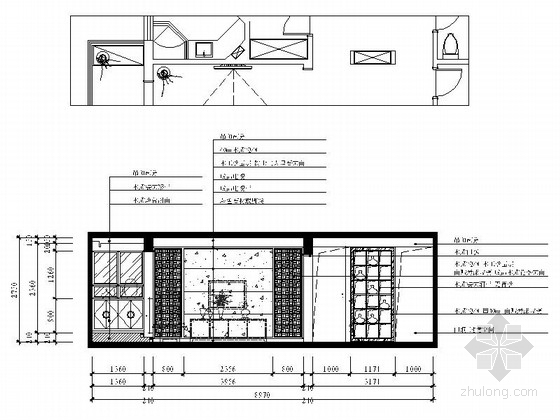 [江苏]都市后花园典雅新中式风格两居室装修施工图（含效果）客厅立面图 