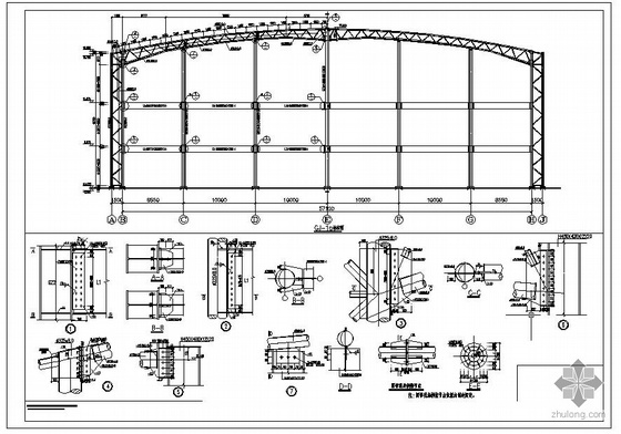 桁架厂房CAD资料下载-某三层钢管桁架框架厂房结构设计图