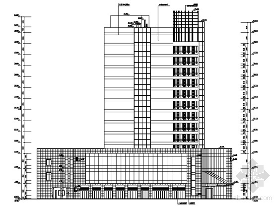 某沿街十四层酒店式公寓建筑施工图-侧立面图