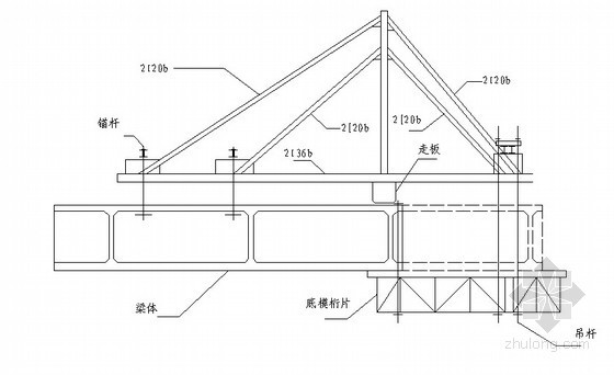 双层桥梁挂篮设计资料下载-桥梁挂篮侧面示意图