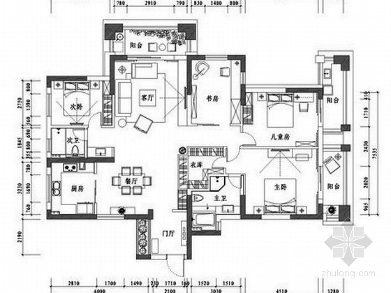 意大利风格居室设计资料下载-某美式风格四居室室内设计装修方案