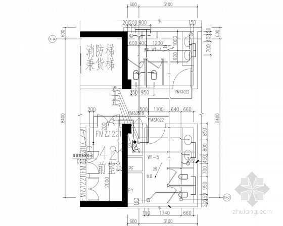 [广东]厂房食堂全套给排水消防施工图（系统全面 大空间智能灭火 雨水收集利用）-卫生间排水平面图 