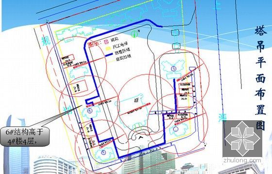 [广西]高层钢混结构住宅楼项目策划书（137页 编制详细）-塔吊平面布置图