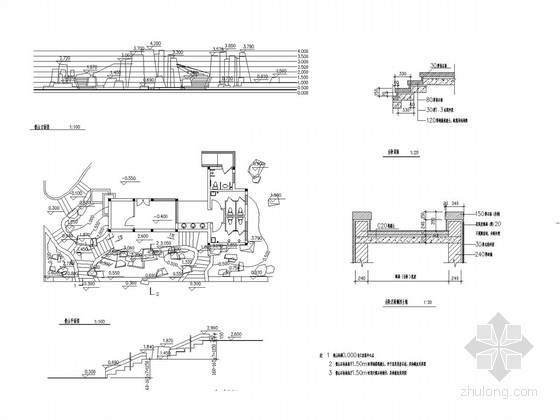 [浙江]城市道路园林景观设计全套施工图-假山平、立面图及台阶
