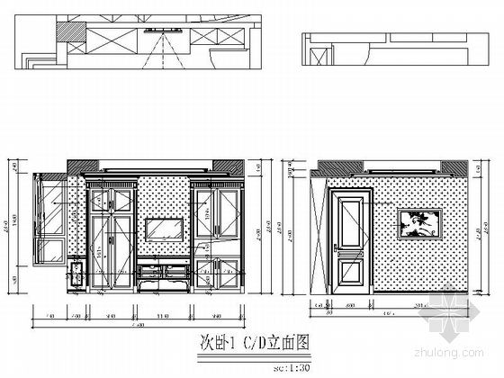 [福建]高端居住区简欧风格两层别墅室内装修施工图次卧立面图