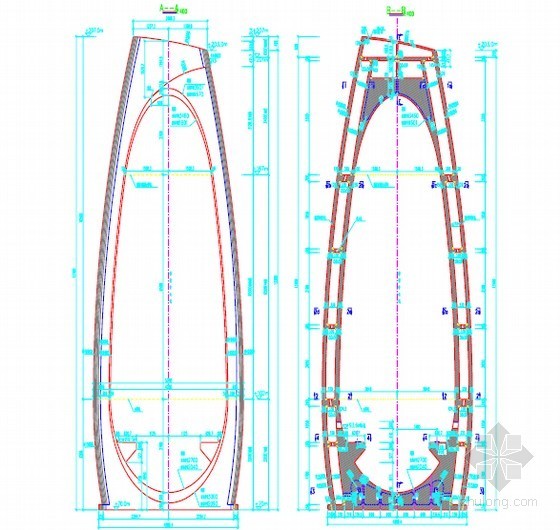 [广西]跨江大桥高137m双曲面变截面弧形主塔施工方案及计算187页（附图纸195张）-主塔结构图 