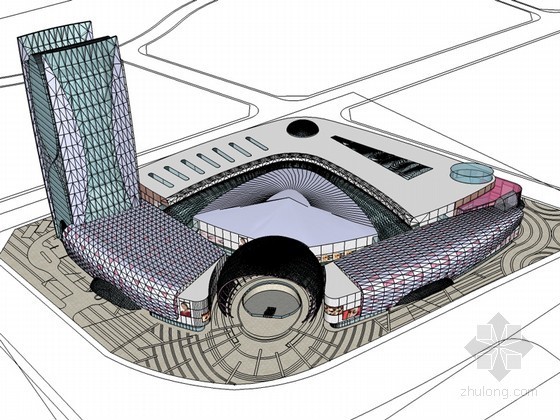 商业景观建筑模型资料下载-时尚商业建筑SketchUp模型下载