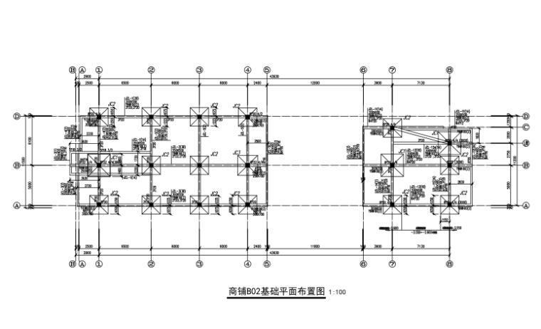商铺施工结构资料下载-[青海]五栋地上单层框架结构商铺结构施工图（CAD、15张）