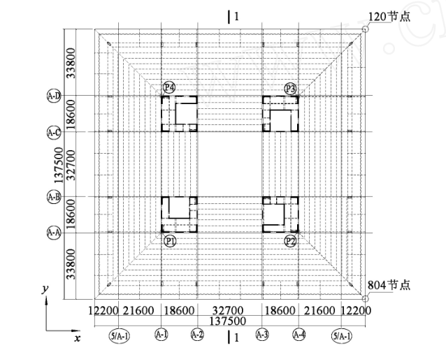 世博会中国馆方案平面图资料下载-上海世博会中国馆混合结构弹塑性时程分析（PDF，7页）