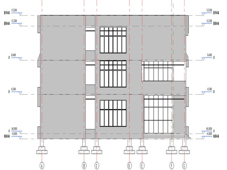 BIM模型-revit模型-教学楼模型-5教学楼东立面图