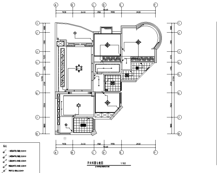 现代简约极简主义三居室住宅空间设计施工图（附效果图+软装表）-开关布置示意图