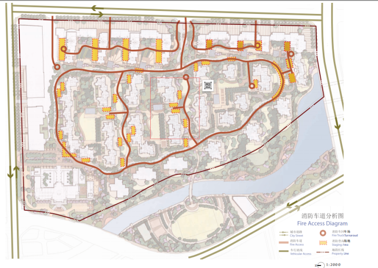 鄂尔多斯高档住宅景观概念设计方案-消防车道分析