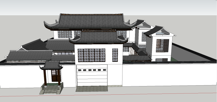 中式民居四合院CAD图纸资料下载-中式经典古建四合院模型.skp