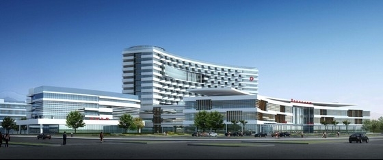 [广西]5层现代化市级综合医院建筑设计方案文本（1600床 曲面造型）-5层现代化市级综合医院建筑设计效果图 