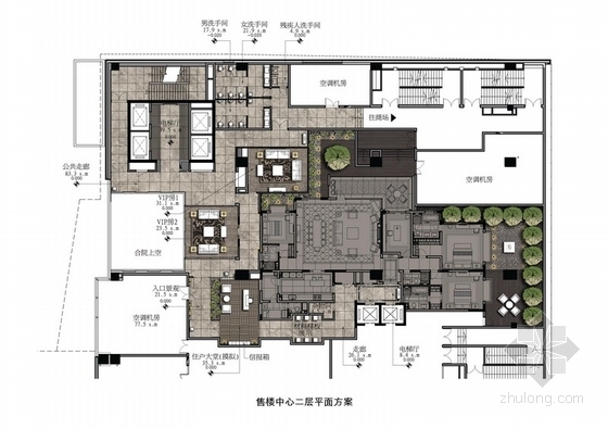 [北京]某高级住宅小区售楼处设计方案图-二层平面