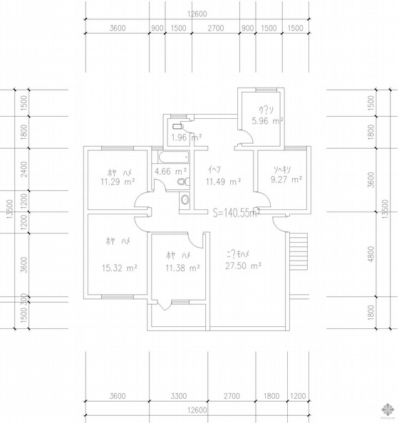 120三室高层住宅户型图资料下载-板式多层单户三室户型图(141/141)