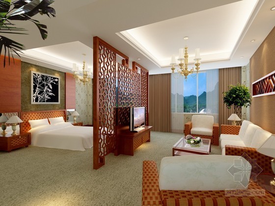 小型酒店客房设计资料下载-中式酒店客房