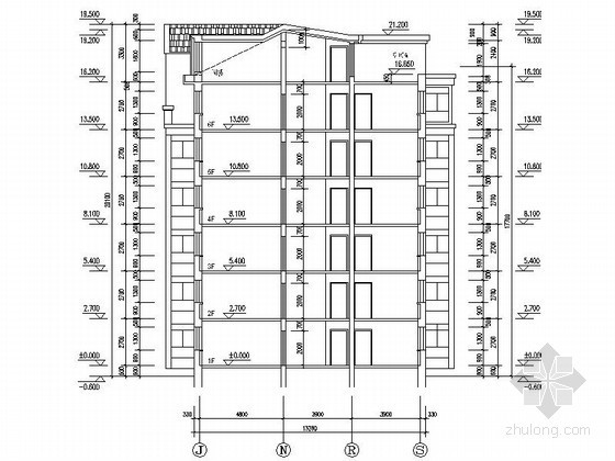 [黑龙江]某六层塔式住宅楼建筑方案图（13号）-剖面 