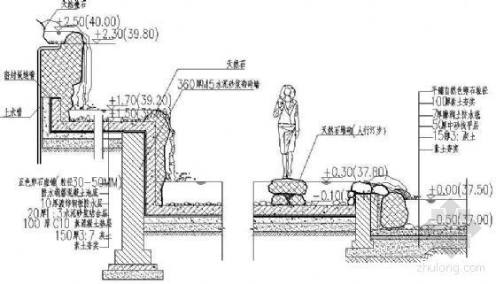 水景跌水瀑布资料下载-跌水瀑布水池剖面详图