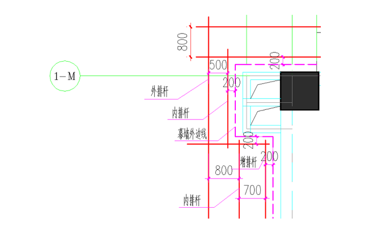 土建工程悬挑式脚手架专项施工方案（共104页，包含相关CAD图）-主楼东面东北角区域三排外架搭设示意图（西面同此）