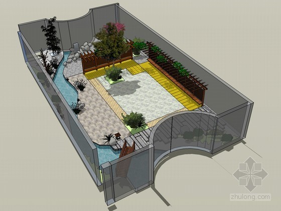 美国拉奇蒙特小花园景资料下载-中式小花园SketchUp模型下载