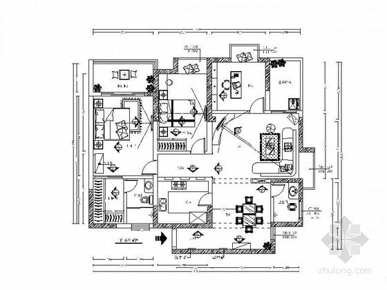 玄关酒柜图资料下载-[广东]欧式三居室样板间装修设计施工图（含效果）
