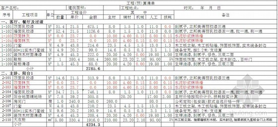 家装工程预算报价表资料下载-家装工程预算书实例