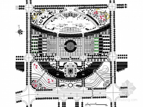 商贸广场景观平面图资料下载-办公区广场景观绿化施工平面图