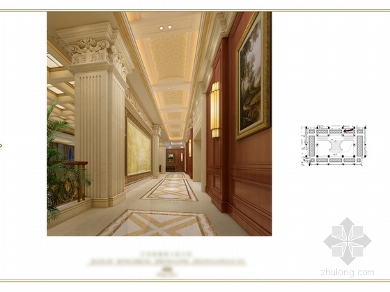 [苏州]奢华欧式风格商务会所二层宴会厅西餐厅室内装修图（含效果）回廊效果
