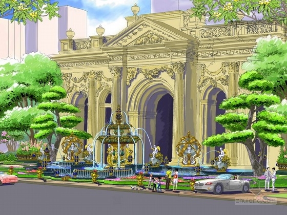 欧式雕塑景观资料下载-[广州]奢华型欧式皇家酒店景观规划设计方案（知名地产公司项目）