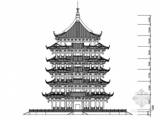 亭子的平面图立面图cad图片资料下载-某古建塔正立面图