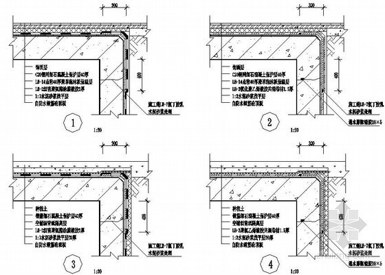 地下防水外防外贴资料下载-外防外贴(涂)法地下室顶板与壁板转角位防水构造图