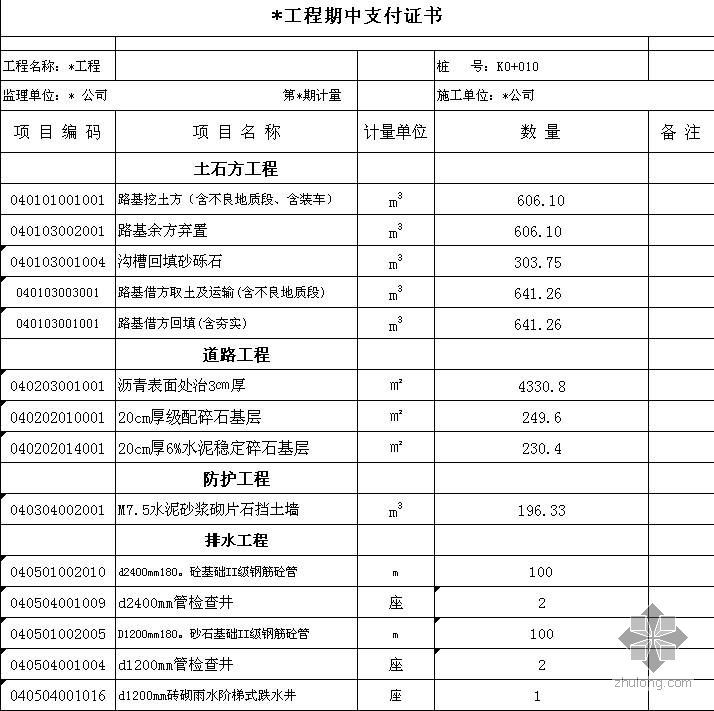 工程款在支付资料下载-2009年南宁某市政工程进度款申请及计算表（中期支付报表）
