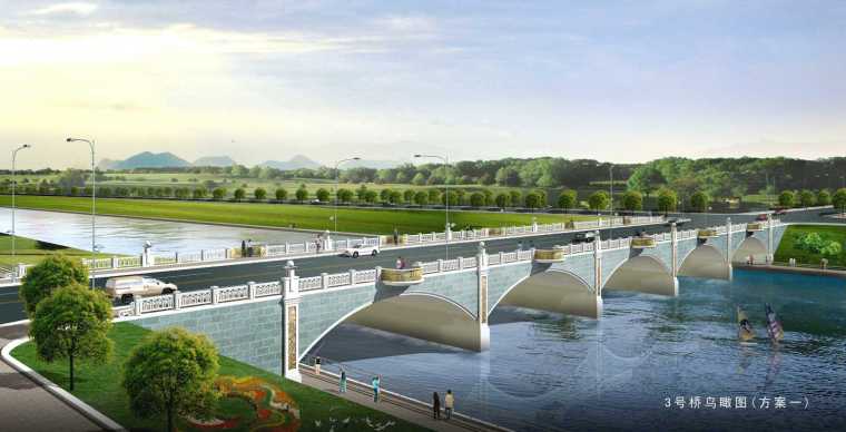 [陕西]跨河桥设计方案图30张（附效果图28张，文本11页）-3号桥方案图