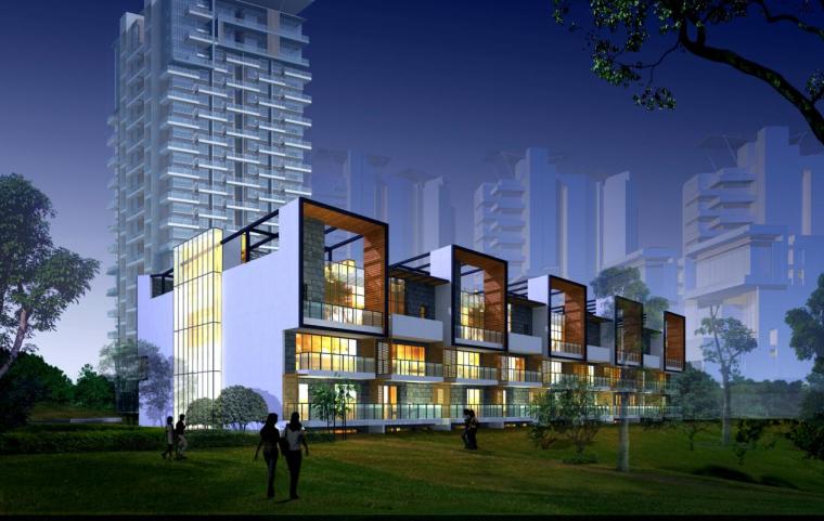 [深圳]高层现代风格退台式住宅建筑设计方案文本（含CAD）-高层现代风格退台式住宅建筑效果图