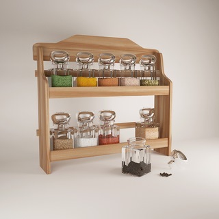 防腐木木质填充材质资料下载-厨房木质调味瓶架3D模型