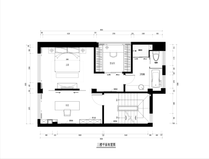 某中式建欧别墅室内装修设计施工图及效果图-三层平面布置图