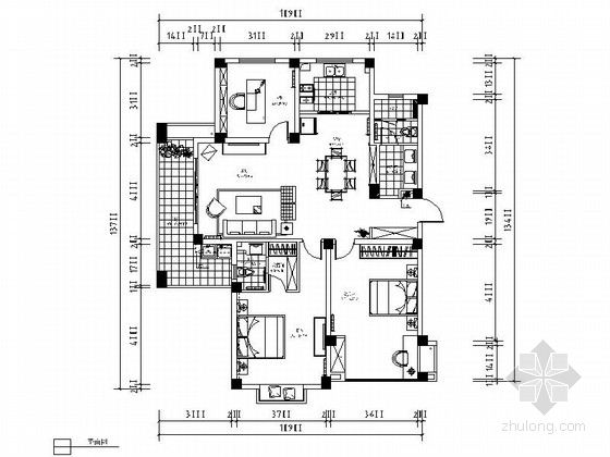 某住宅三居室内装修图资料下载-[扬州]某时尚大三居CAD室内装修图