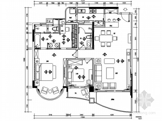 现代风格客厅装修图资料下载-高档现代风格三居室室内装修施工图